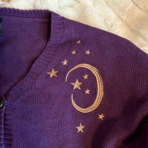 Whimsigoth 3XL Purple Gold Cropped Button Balloon Knit Button Cardigan Celestial